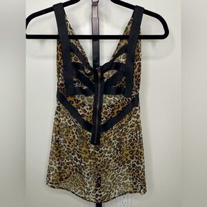 LaRok Women Leopard print with black Strappy Elastic and bronze zipper Cami Top